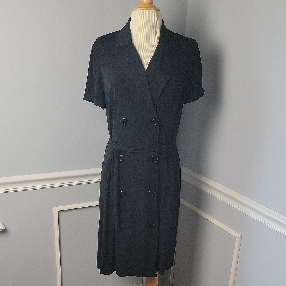 AGB DRESS Black‎ Double Breasted Tie Waist Stretch Short Sleeve Shirt Dress 12